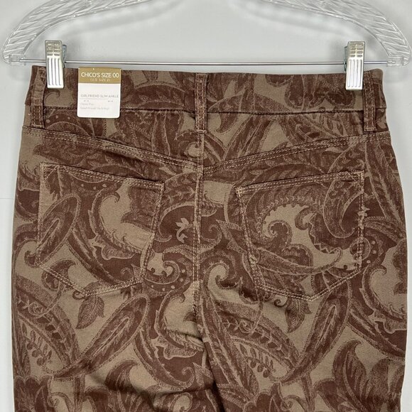 Chicos Womens Perfect Stretch Girlfriend Slim Ankle Jeans Brown Paisley size 2 - Picture 5 of 12